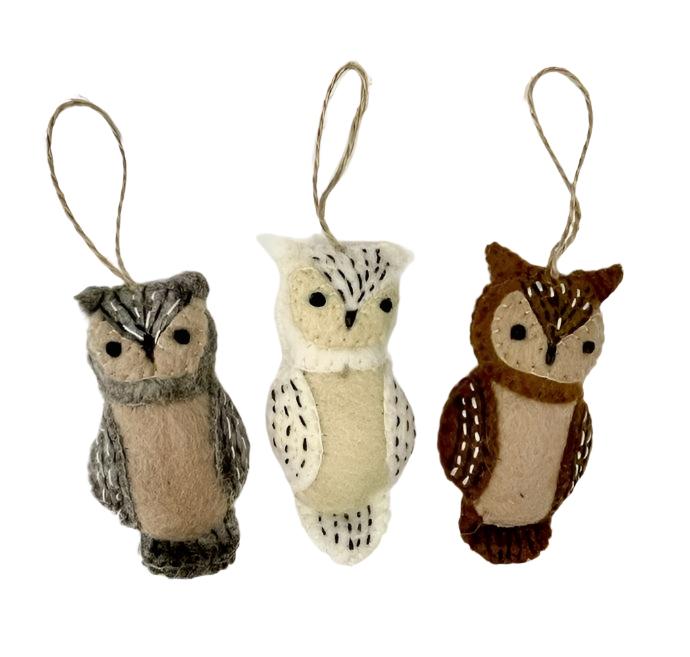 Felted Wool Ornaments from The Winding Road - Owl